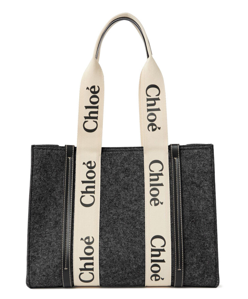 Chloe Medium Woody Tote Bag Canvas with Leather Black